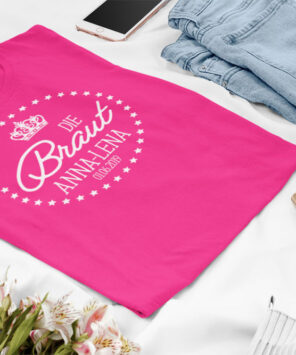 Junggesellinnenabschied T-Shirt Braut mit Krone fuchsia