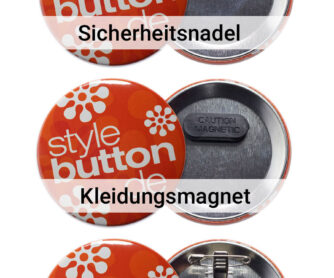 Befestigungsmöglichkeiten von Hochzeitsbuttons mit 76 mm Durchmesser
