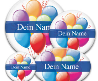 Namens-Buttons mit bunten Luftballons