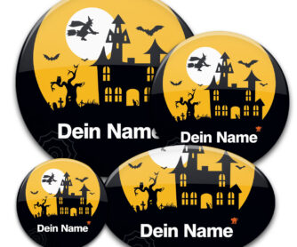 gruselige Namensbuttons für Halloween und Fasching