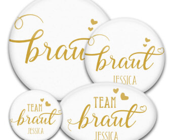 goldene Handschrift Braut oder Team Braut auf rundem oder ovalen Buttons: der Hit bei jedem Junggesellinnenabschied