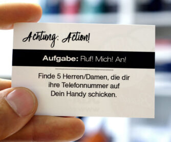Action-Karte mit Aufgabe für Braut oder Bräutigam zum JGA