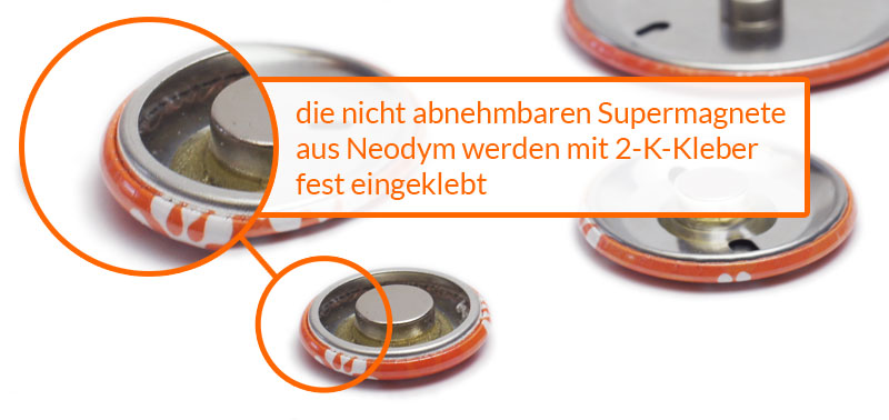 die Neodym-Magnete werden fest mit 2-K-Klebstoff eingeklebt