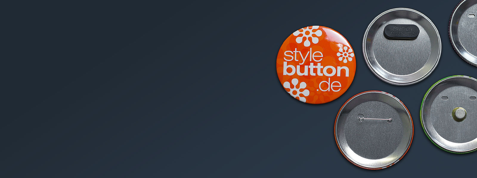 verschiedene Befestigungen für 76 mm Buttons von stylebutton bestellen