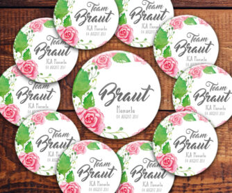 Sticker-Set für JGA mit Brautbutton und für das Brautteam Modell 32