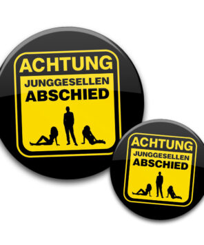 Buttons Achtung JGA Mann zwei Frauen