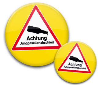 JGA Buttons Dreieck leere Flasche Achtung
