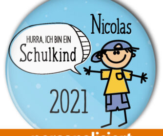individualisierter Button Schule Schulkind blau Einschulung