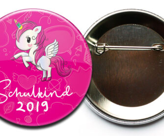 Schulkind 2020 Button Einhorn pinkfarben mit Sicherheitsnadel