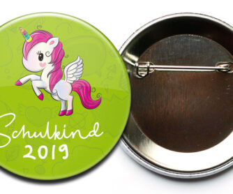 Schulkind Button Einhorn grün mit Sicherheitsnadel
