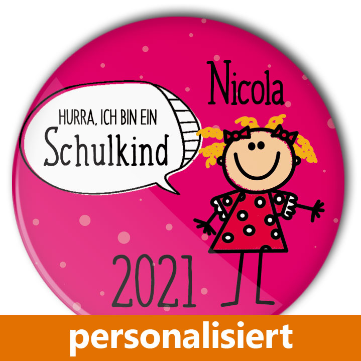 individualisierter Button Schule Schulkind Mädchen Einschulung