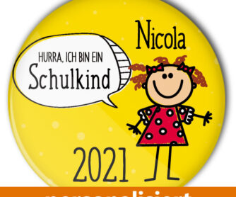 individualisierter Button Schule Schulkind gelb Einschulung