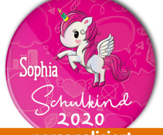Einhorn Button Schulkind Schulanfang pink