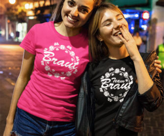 Spass zum Junggesellinnenabschied: T-Shirts von stylebutton mit Motiv 73 (Team) Braut