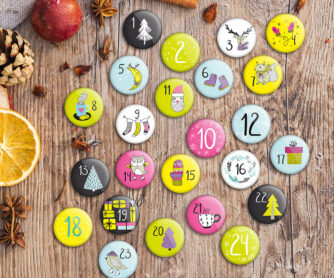 24 Stück weihnachtliche Zahlenbuttons zum Basteln von Weihnachtskalendern