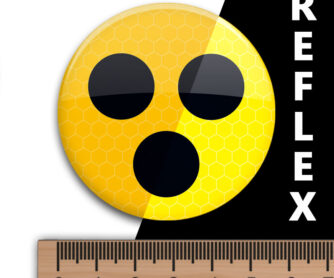 reflektierender Blinden-Button Abzeichen gelb mit 3 schwarzen Punkten