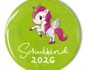 grüner Einhorn-Button Schulkind 2026