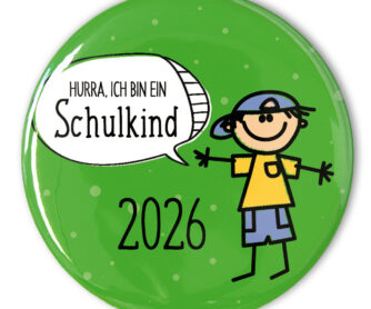 grüner Schulkind 2026 Button mit Junge