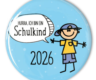 hellblauer Ansteckbutton Ich bin ein Schulkind 2026
