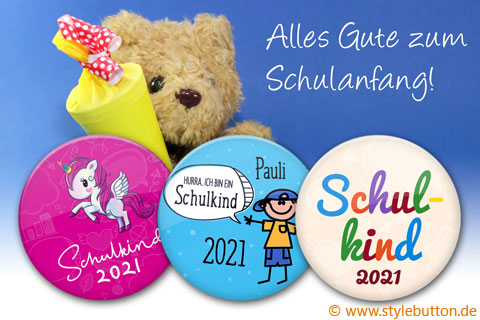 3 liebevoll gestaltete Schulkind-Buttons: persönliche Geschenke zur Einschulung
