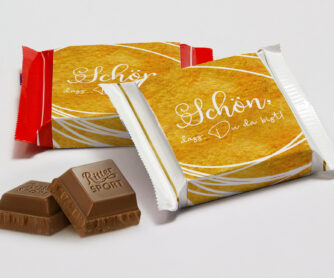 Süßes Giveaway Ritter Sport Mini mit bedruckter Banderole "Golden Glamour"