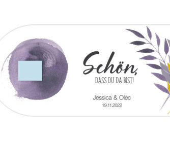 süßes Geschenk für die Gäste: personalisierter Pralinenaufleger Violet Dream