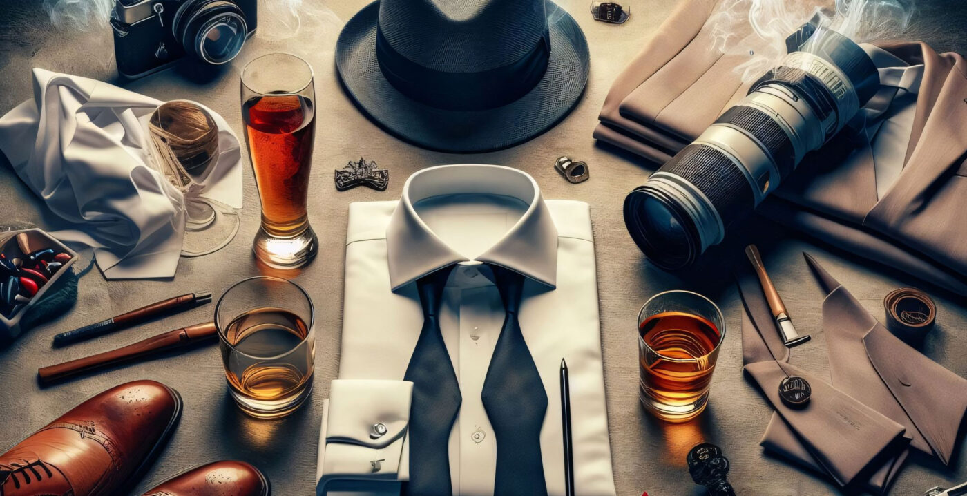 Junggesellenabschied Outfit mit Mut, Fliege, Whiskey und Lederschuhen